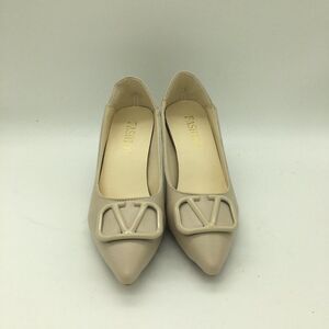 Beige Women Sexy Pointed Toe Pumps Mid Heels Dress Shoes